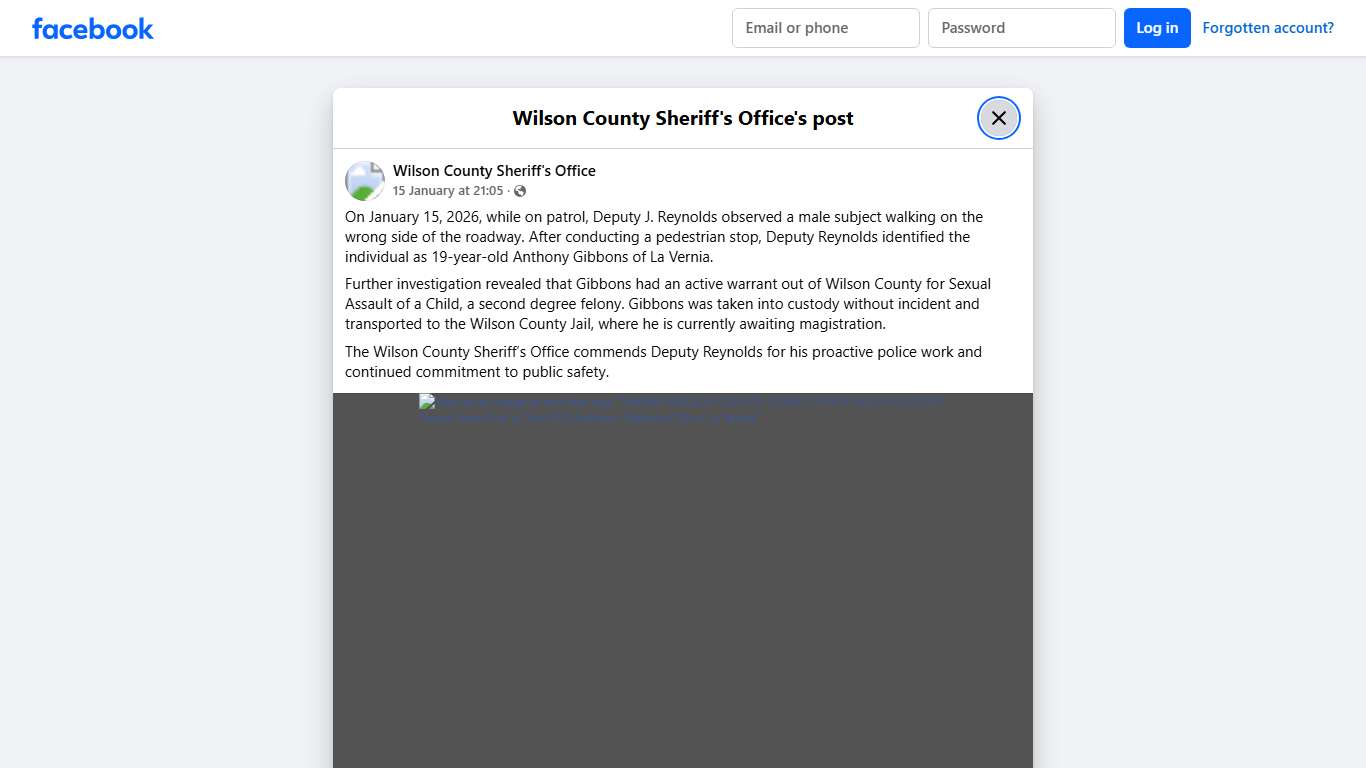 On January 15, 2026,... - Wilson County Sheriff's Office Facebook
